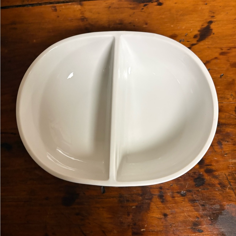 Crate & Barrel White Ceramic Divided Serving Bowl - Home Dining - Picture 5 of 6
